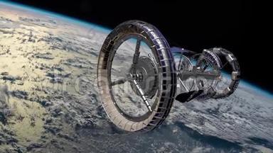 Sci Fi国际空间站国际空间站环绕地球大气层。 <strong>太空站</strong>轨道地球。 3D动画。 t元素