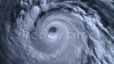 飓风风暴带着闪电飞过<strong>海洋</strong>，卫星视野。