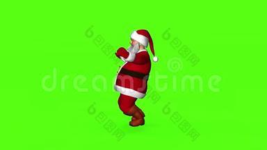穿着红色西装的圣诞老人正在跳舞。 3d在绿色屏幕上渲染