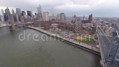 空中全景视频镜头曼哈顿大桥.