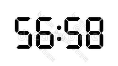 数字时钟倒计时从60到零全高清计时器与液晶显示-黑色数字在白色背景