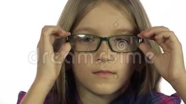 眼睛检查，<strong>儿童</strong>眼科检查，近视<strong>儿童</strong>，女孩需要眼镜