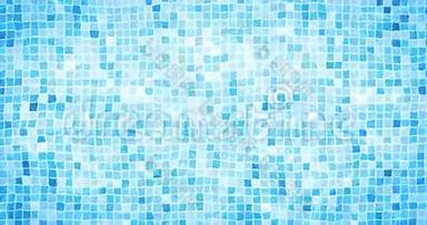 泳池底部的数字动画，带有波浪运动背景的波纹和流动，循环无缝
