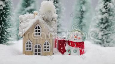 冬天的雪人和房子