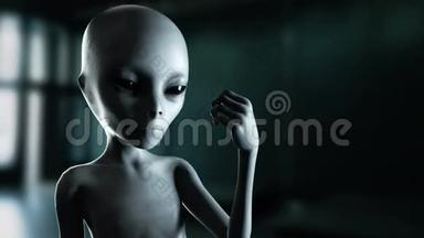 外星人伸出手与地球星球接触。 UFO未来主义概念。 <strong>电影</strong>4k镜头。