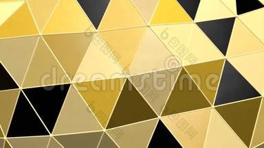 闪亮的金属黑金移动三角网格瓷砖形状图形-4K无缝环运动背景动画