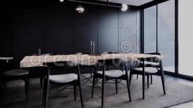 餐厅室内设计，现代风格咖啡厅，旋转镜头，视频超<strong>高清</strong>4K3840x2160，3D动画