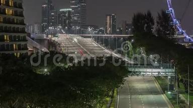 新加坡中心区的<strong>街道</strong>和城市交通<strong>夜间</strong>延时