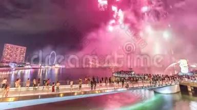 为庆祝农历新年来临，在滨海湾海滨举行烟花<strong>汇演</strong>