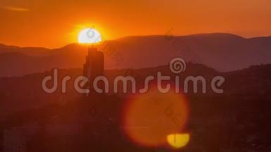 萨拉热窝日落景色从萨拉热窝最受欢迎的全景时间间隔。