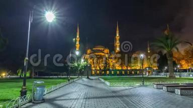 蓝色清真寺夜间超<strong>光速</strong>，金色照明，伊斯坦布尔
