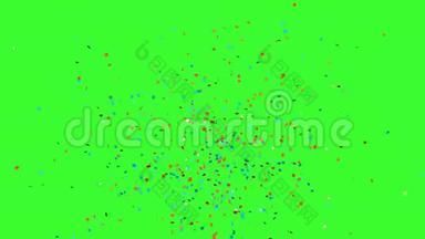 现实的彩色孤立的纸屑<strong>粒子落</strong>在绿色的背景上