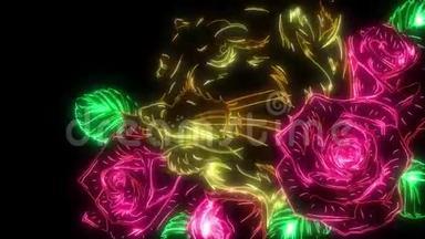 数字动画的黑豹玫瑰点燃霓虹灯风格
