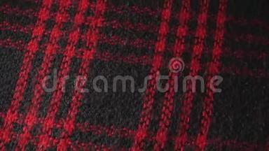 格纹羊毛或腈纶织物，男女用红黑色保暖围巾..