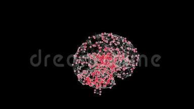 人类大脑中充满红色bokeh颗粒的抽象旋转显示感染部位..