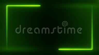 黑色背景的亮绿色霓虹灯框架，抽象3d渲染4K<strong>视频</strong>