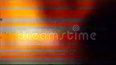 VHS故障模拟抽象数字动画. 旧电视。 故障错误视频损坏。 信号噪音。 系统错误。 独一无二