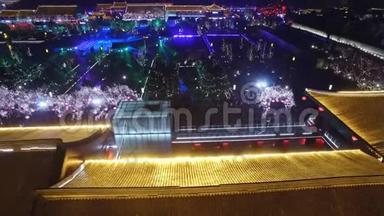 中国陕西西安大雁塔喷泉广场鸟瞰图`