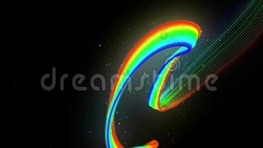 彩虹色霓虹线在空中飞舞，平稳振荡和波动.. 三维抽象循环创意背景，如辉光