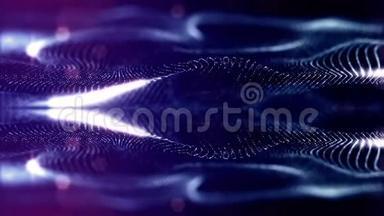 带有波状辉光粒子的蓝色动画抽象科幻背景，如微观世界、宇宙空间或数字大
