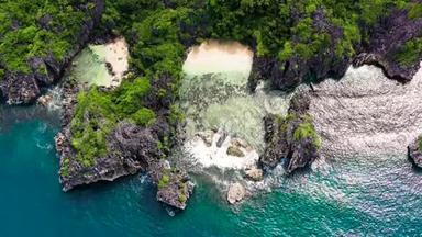 菲律宾，马图卡德，卡拉莫安群岛。野生白色沙滩。