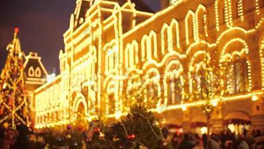 俄罗斯莫斯科红场上热闹的新年和圣诞集市