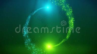 蓝绿色粒子螺旋圆圈与小径内部标志背景