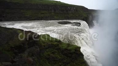 云天的海鸥<strong>瀑布</strong>。 冰岛。 慢动作