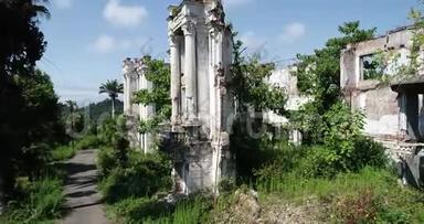 古图遗迹空中。 阿布哈兹。 旧房子。