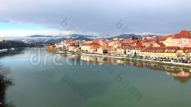 斯洛文尼亚马里博尔美丽童话城市的城市景观，4k视频