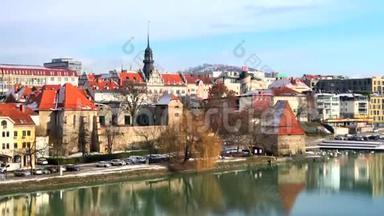 斯洛文尼亚马里博尔美丽童话城市的城市景观，4k视频