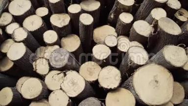 一大堆木柴完美地堆在巨大的<strong>木桩</strong>上。 经过调味后，完美地堆放木材原木。 大人物倒下了