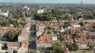 克莱佩达，立陶宛-2019年7月：鸟瞰老<strong>城市</strong>克莱佩达和<strong>城市</strong>景观海滨<strong>城市</strong>的屋顶。