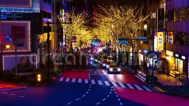 东京石布雅市中心照明街道的夜间时间
