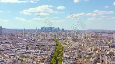 巴黎，法国-五月，2019年：航<strong>空无</strong>人机天际线的历史市中心与国防商业区。