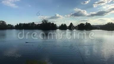 斯洛伐克班斯卡比什特里卡巴丁附近美丽的鱼池。树在水中反射。钓鱼的地方。阳光普照