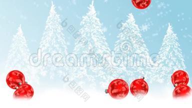 圣诞快乐动画-落下的圣诞球和雪花在绿色屏幕上