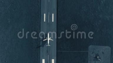 飞机起飞时在机场<strong>跑道上</strong>的鸟瞰图。 顶部视图