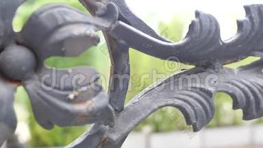 用黑色金属花装饰的花园熟<strong>铁栅栏</strong>。