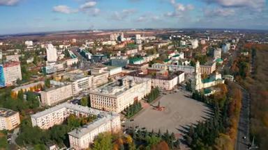 俄罗斯、利佩茨克、列宁广场、列宁纪念碑和地区<strong>行政</strong>当局的市<strong>中心</strong>全景
