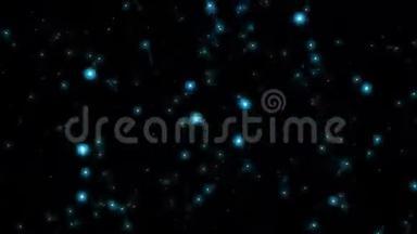 抽象运动背景闪耀着雪一样明亮的光芒蓝色粒子星星在无缝的环中产生随机运动