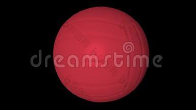 红色旋转排球在黑色背景与阿尔法频道。 3D动画