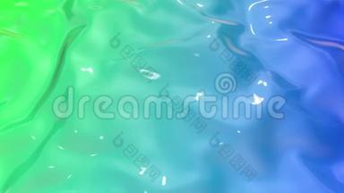 动画绿色蓝色液体梯度的油漆作为背景在4k。 3D波浪布表<strong>面形</strong>成波纹，就像液体一样