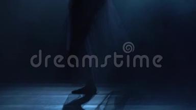 芭蕾舞演员的剪影`芭蕾舞的腿部舞蹈元素。 快，慢动作。