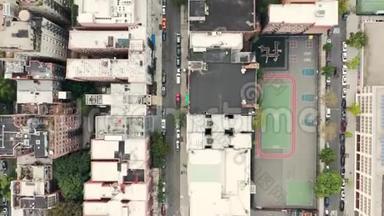 空中鸟瞰无人机在纽约上西区附近的镜头