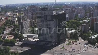 莫斯科金融办公楼建筑鸟瞰图.. 现代建筑办公钢玻璃施工..