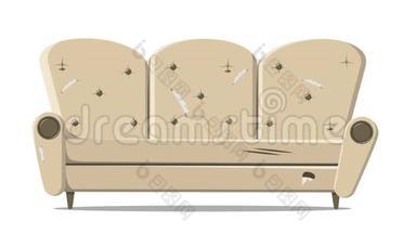 前后，<strong>新旧</strong>损坏的大咖啡色沙发.. 破损软垫家具的设计。