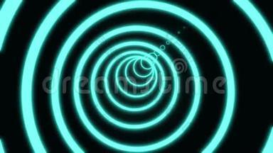 霓虹灯圆隧道抽象运动背景.. 由生动的橙色线条和摄像机组成的圆圈在上面移动