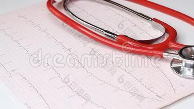 <strong>心脏</strong>病医生把他的音筒，听诊器放在桌上。 保健和早期诊断c