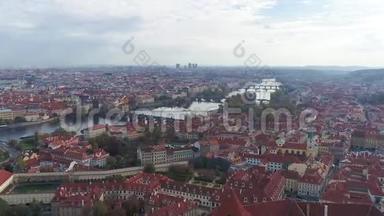 布拉格全景，布拉格航空全景，Vlatva河和布拉格桥的全景
